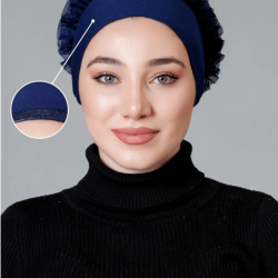 Lacivert Fırfırlı Kaymayan Bone (Likralı) Lacivert Fırfırlı Kaymayan Bone (Likralı)