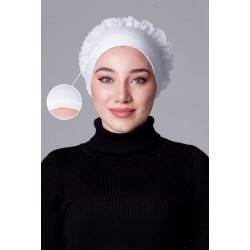 Beyaz Fırfırlı Kaymayan Bone (Likralı)