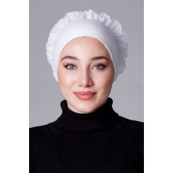 Beyaz Fırfırlı Kaymayan Bone (Likralı)