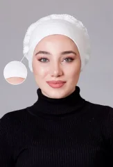 Krem Fırfırlı Kaymayan Bone (Likralı) küçük görüntüsü