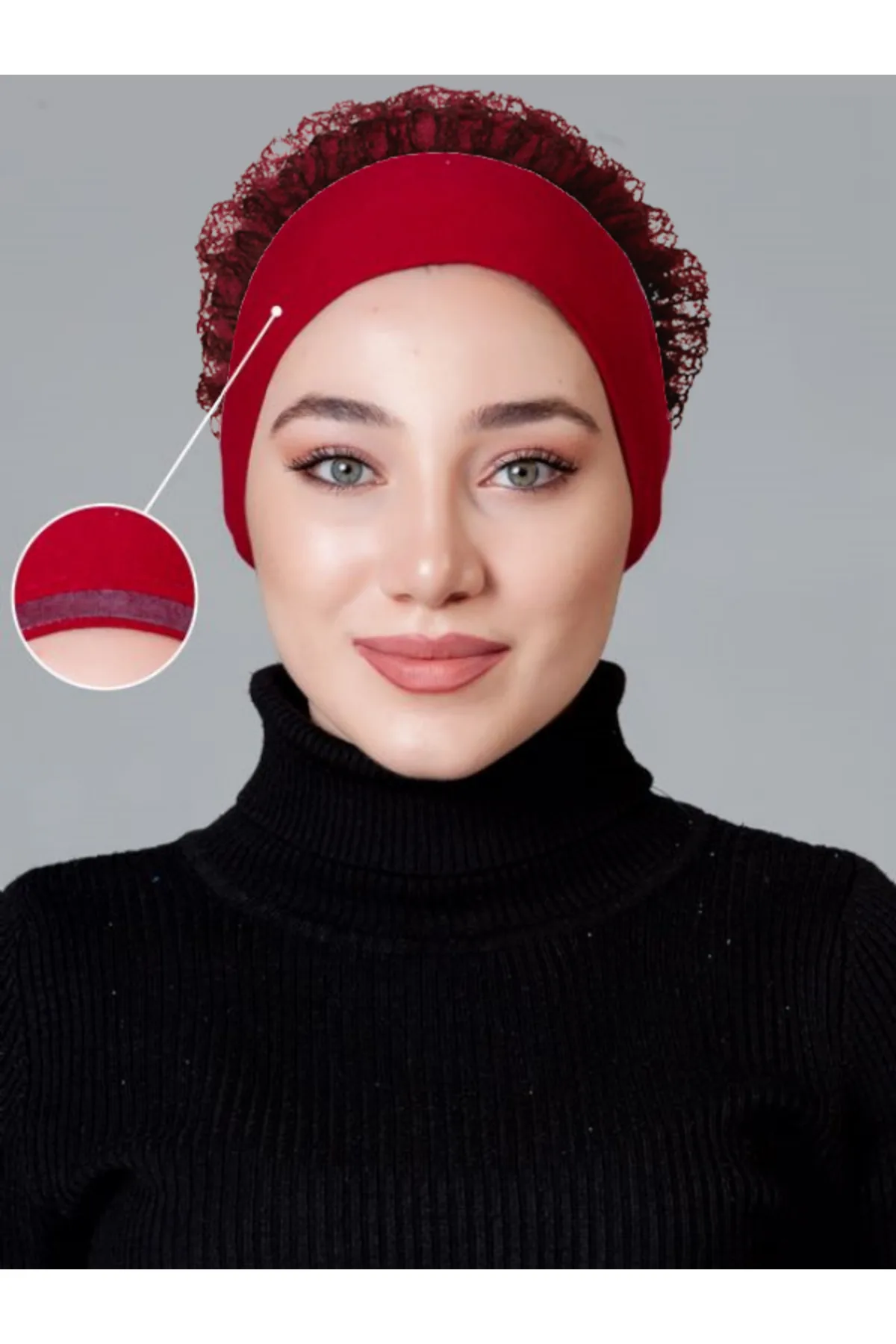 Bordo Likralı Fırfırlı Kaymayan Bone