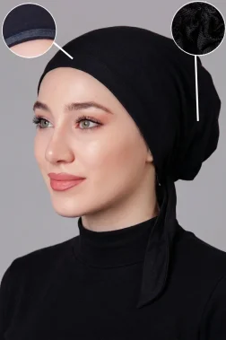 Siyah İç Fırfırlı Likralı Bone