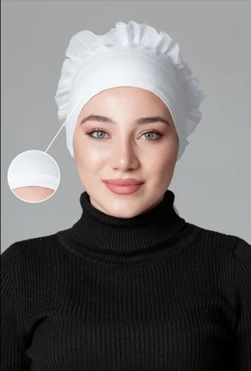 Beyaz Fırfırlı Kaymayan Bone