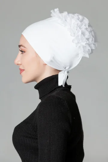 Beyaz Fırfırlı Kaymayan Bone
