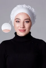 Beyaz Fırfırlı Kaymayan Bone (Likralı)