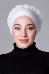 Beyaz Fırfırlı Kaymayan Bone (Likralı)