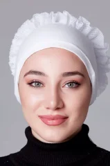 Beyaz Fırfırlı Kaymayan Bone (Likralı)