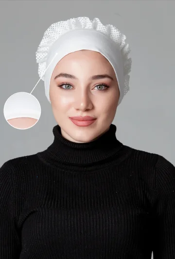 Krem Fırfırlı Kaymayan Bone