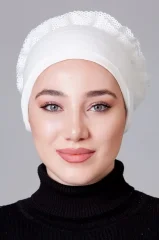 Krem Fırfırlı Kaymayan Bone (Likralı)