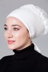 Krem Fırfırlı Kaymayan Bone (Likralı)