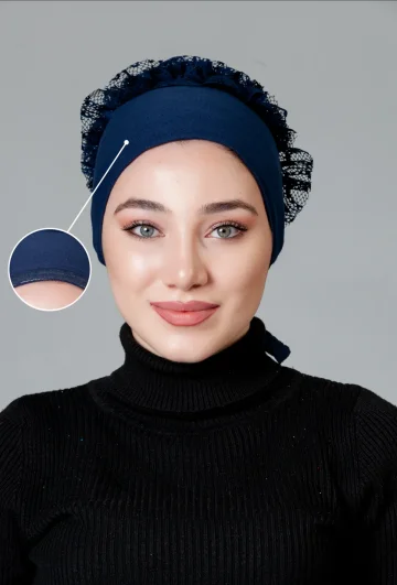 Lacivert Fırfırlı Kaymayan Bone