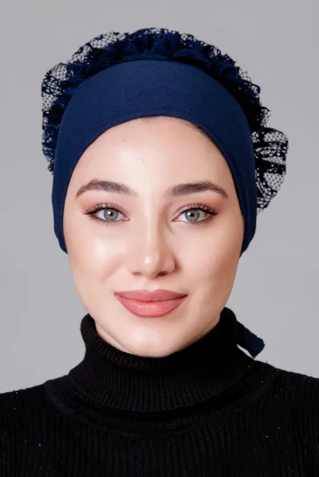 Lacivert Fırfırlı Kaymayan Bone