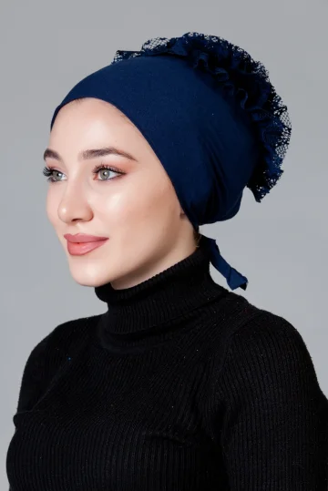 Lacivert Fırfırlı Kaymayan Bone