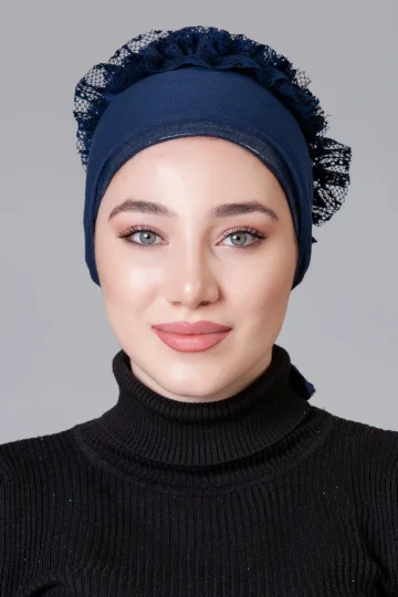 Lacivert Fırfırlı Kaymayan Bone