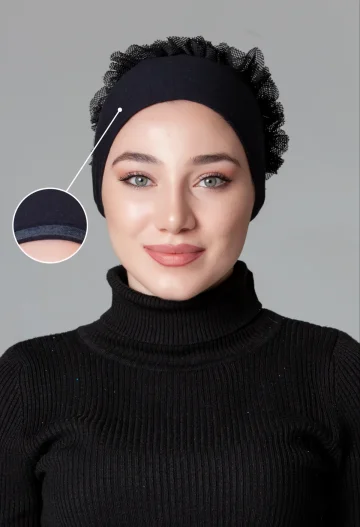 Siyah Fırfırlı Kaymayan Bone
