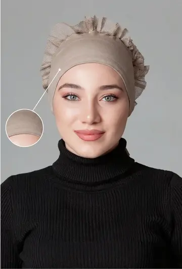 Taş Rengi Fırfırlı Kaymayan Bone (Likralı)
